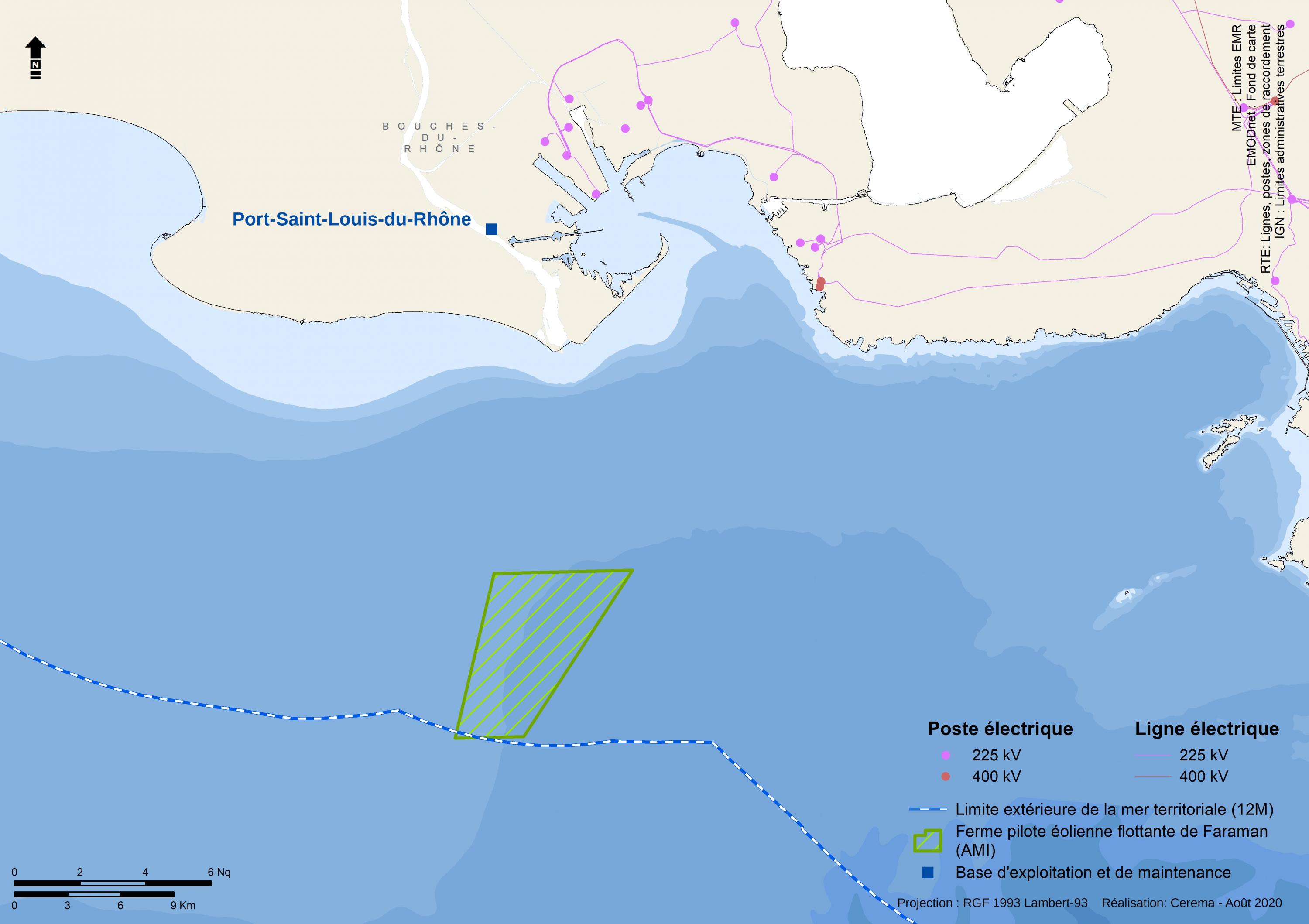 carte géographique de la localisation de la ferme pilote dans l'espace maritime