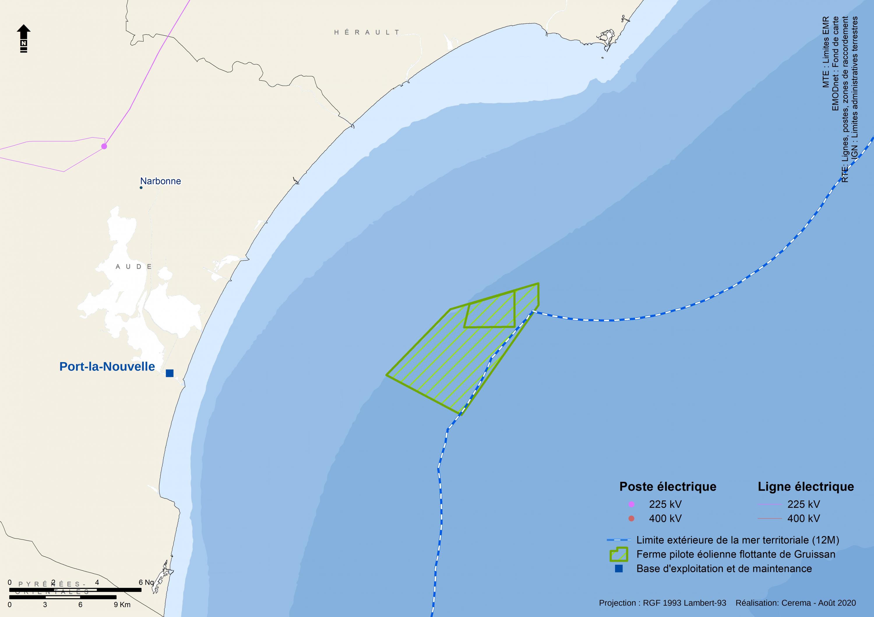 carte géographique de la localisation de la ferme pilote dans l'espace maritime