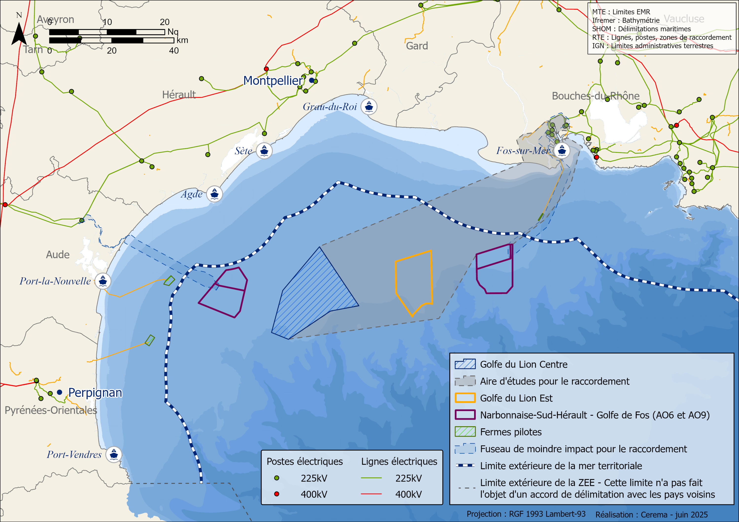 Carte de la géolocalisation des projets de la zone Golfe du Lion