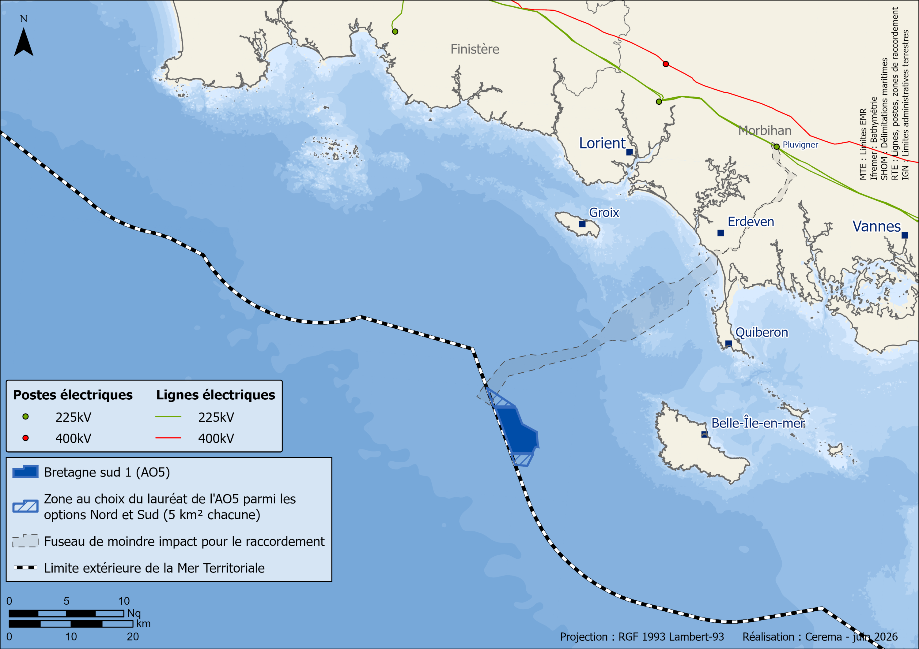Carte de la géolocalisation du projet Bretagne Sud 1