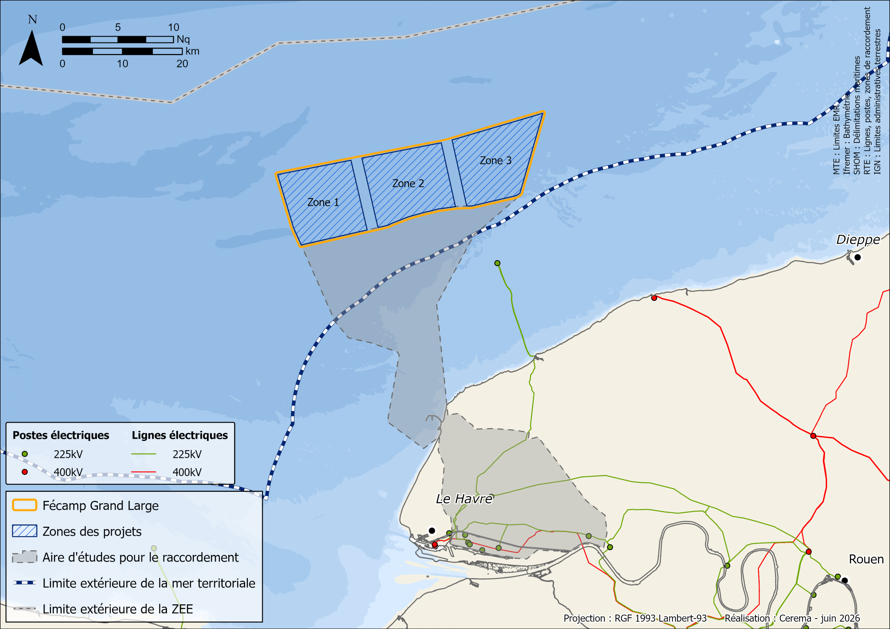 Carte de la géolocalisation des projets de la zone Fécamp Grand Large