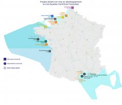 Zoom de la carte des localisations des parcs éolien avec les 4 façades maritimes