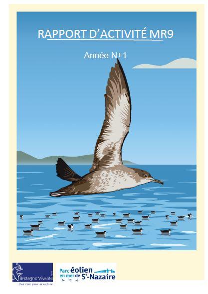 Couverture du rapport d'activité présentant un dessin de puffin des Baléares en vol