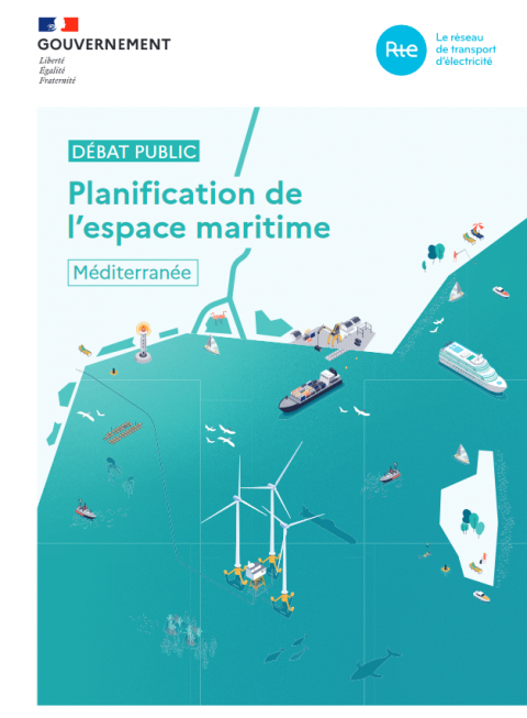 Couverture du DMO montrant avec une infographie les activités maritimes de la façade Méditerranée