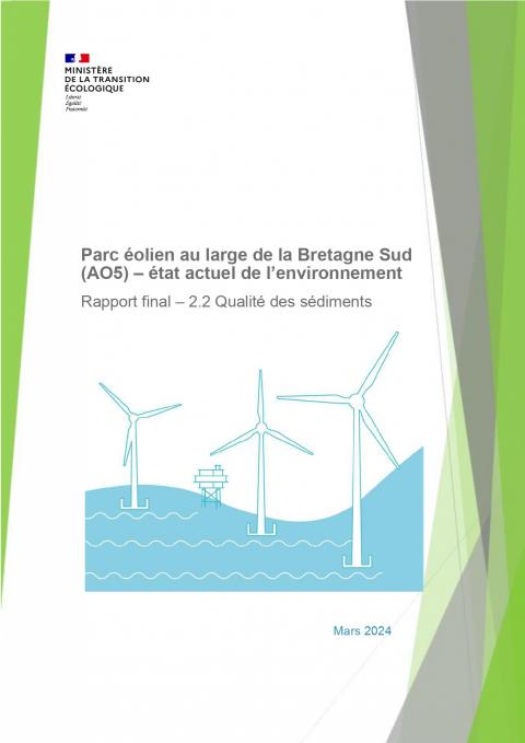 Page de couverture du rapport montrant une infographie d'éoliennes en mer