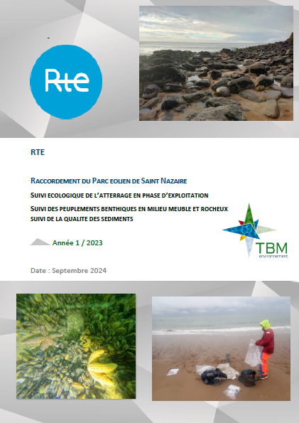 Couverture du rapport montrant l'estran au niveau de l'atterrage de la place de la Courance