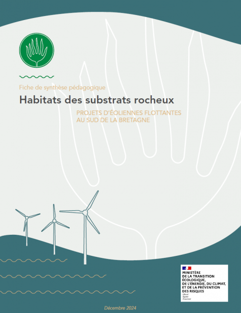 Page de couverture de la fiche montrant une infographie d'éoliennes en mer