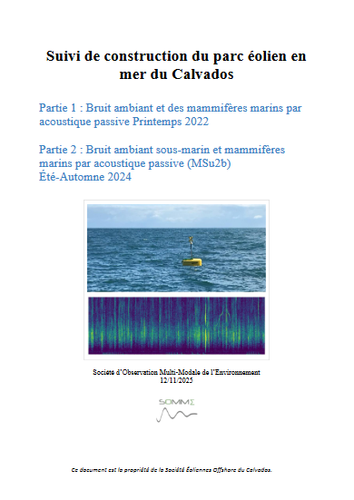Couverture du rapport montrant une bouée de signalisation de surfac et un spectrogramme