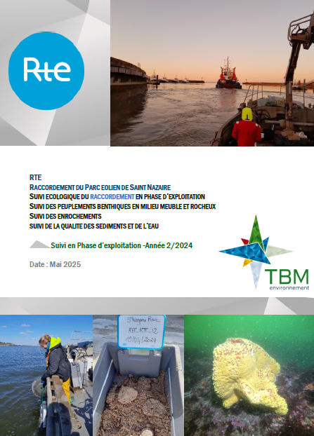 Couverture du rapport montrant un navire, des prélèvements en mer et un enrochement colonisé