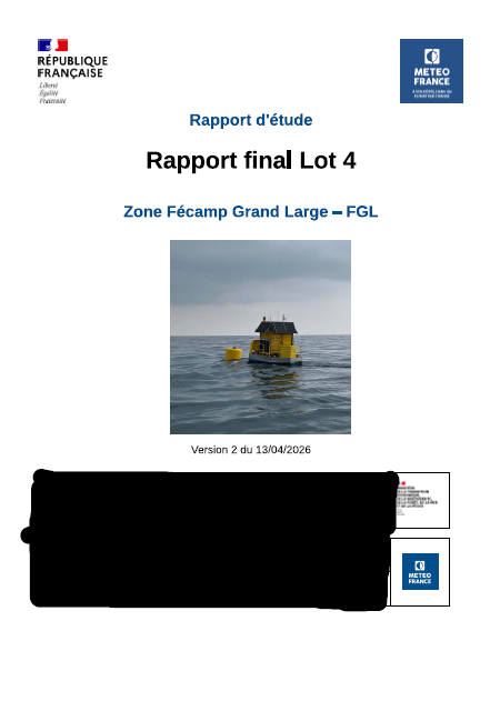 Page de couverture du rapport montrant la bouée instrumentée permettant de mesurer le vent