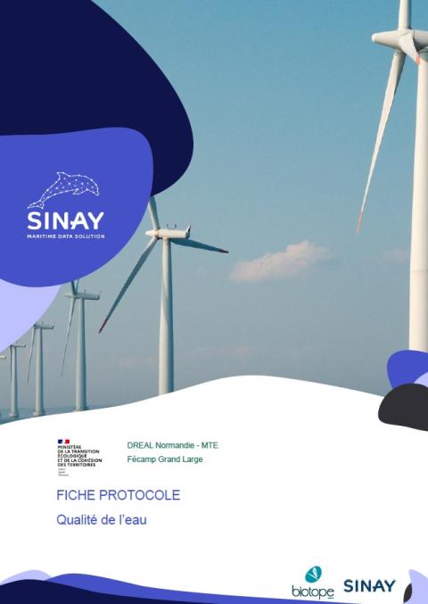Page de couverture des protocoles avec des images d'éoliennes en mer