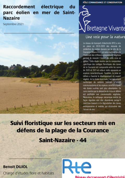 Page de couverture montrant le courant dunaire de la plage de la Courance