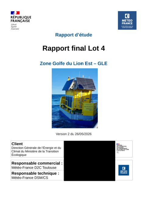 Page de couverture du document montrant une bouée de mesure du vent