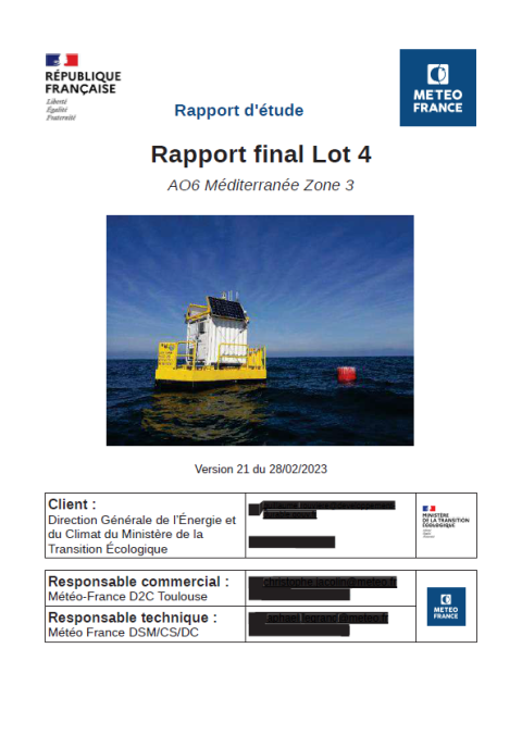 Page de couverture du document montrant une bouée de mesure du vent