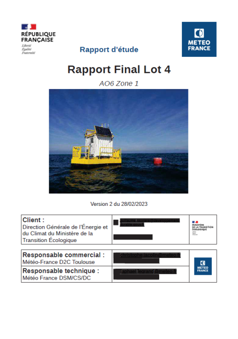 Page de couverture du document montrant une bouée de mesure du vent