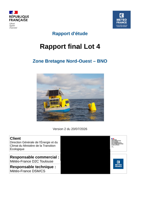 Page de couverture du document montrant une bouée de mesure du vent